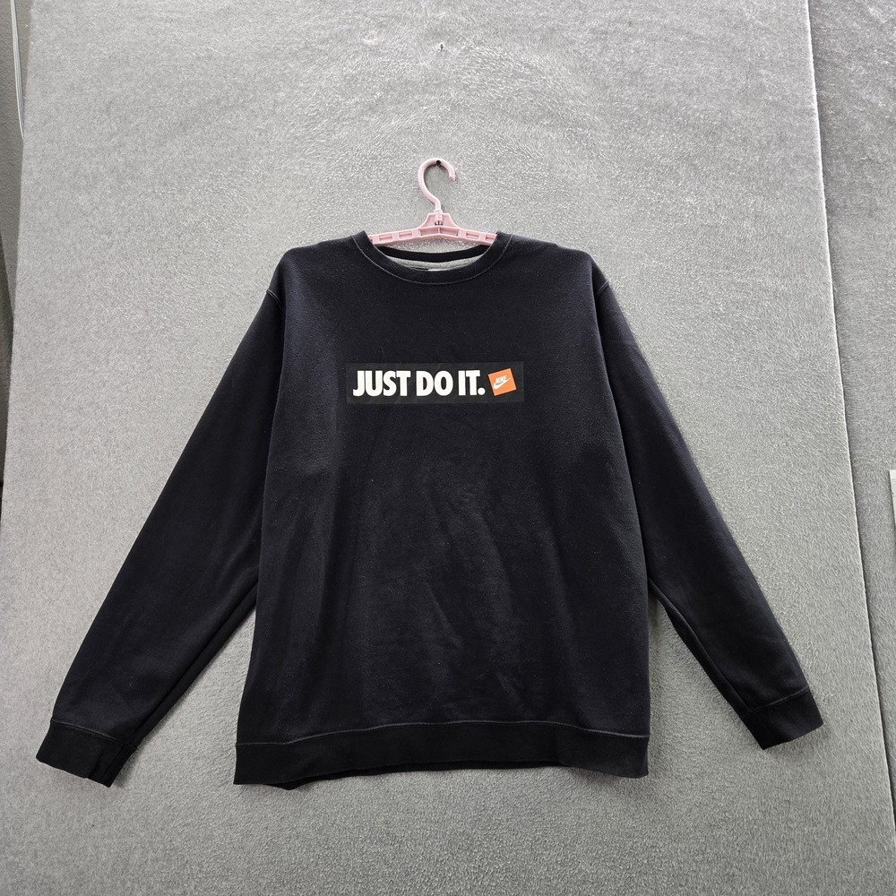 Nike Men Sweatshirt XXL Black Fleece Just Do It 928699-010 Logo Long Sleeve